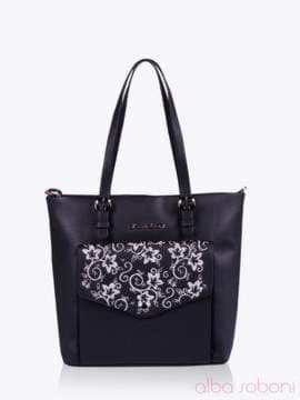 Брендова сумка з вышивкою, модель 152411 чорний. Зображення товару, вид збоку.