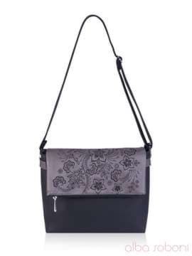Модна сумка з вышивкою, модель 161412 чорний. Зображення товару, вид спереду.