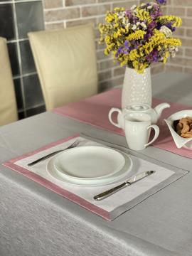 Фото товара: лляний сервірувальний килимок молочний з рожевим і сірим. Фото - 1.