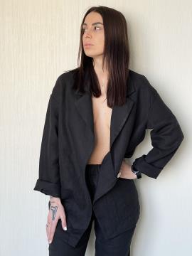 Фото товара: лляний жіночий піджак чорний. Фото - 1.