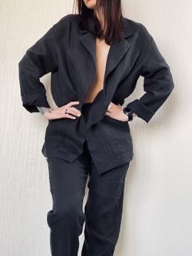 Фото товара: лляний жіночий піджак чорний. Фото - 2.