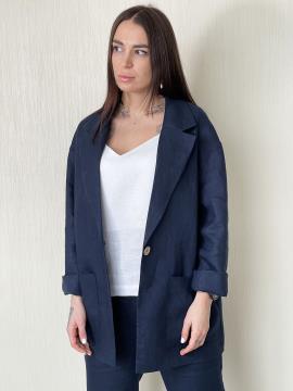 Фото товара: лляний жіночий піджак темно-синій. Фото - 1.