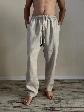 Фото товара: чоловічі лляні штани натуральний колір екрю. Фото - 1.