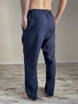 Фото товара: чоловічі лляні штани темно-сині. Фото - 2.