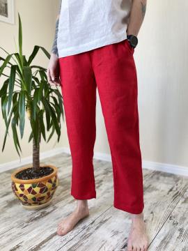 Фото товара: лляні брюки червоні. Фото - 1.
