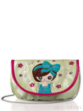 Стильна дитяча сумочка з вышивкою, модель 0162 салатний. Зображення товару, вид спереду.