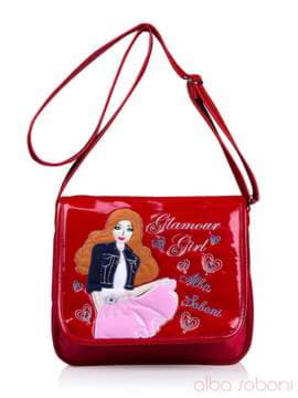 Стильна дитяча сумочка з вышивкою, модель 0182 червоний. Зображення товару, вид спереду.
