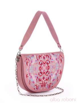 Брендова сумка маленька з вышивкою, модель 170063 рожевий. Зображення товару, вид спереду.