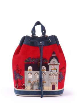 Модний рюкзак з вышивкою, модель 170281 червоний-т.синій. Зображення товару, вид спереду.