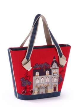 Молодіжна сумка з вышивкою, модель 170261 червоний-т.синій. Зображення товару, вид збоку.