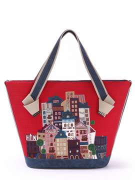 Брендова сумка з вышивкою, модель 170264 червоний-т.синій. Зображення товару, вид спереду.