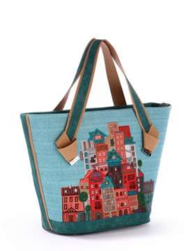Літня сумка з вышивкою, модель 170265 бірюзовий-зеленый. Зображення товару, вид збоку.