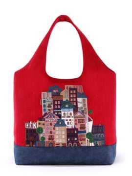Молодіжна сумка з вышивкою, модель 170274 червоний-т.синій. Зображення товару, вид спереду.