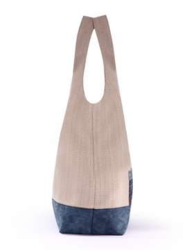 Стильна сумка з вышивкою, модель 170276 бежевий-синій. Зображення товару, вид збоку.