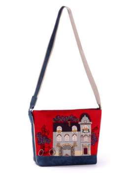 Літня сумка з вышивкою, модель 170291 червоний-т.синій. Зображення товару, вид спереду.