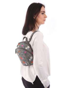 Літній міні-рюкзак з вышивкою, модель 180016 сірий. Зображення товару, вид збоку.