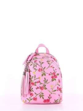 Брендовий міні-рюкзак з вышивкою, модель 180141 рожевий. Зображення товару, вид спереду.
