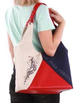 Літня сумка з вышивкою, модель 190383 синьо-червоний. Зображення товару, вид спереду.
