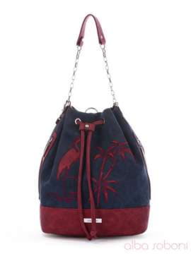 Літній рюкзак з вышивкою, модель 170211 темно синій-бордо. Зображення товару, вид спереду.