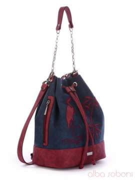 Літній рюкзак з вышивкою, модель 170211 темно синій-бордо. Зображення товару, вид збоку.