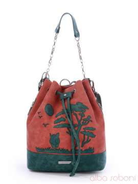 Модний рюкзак з вышивкою, модель 170214 персиковий-зелений. Зображення товару, вид спереду.