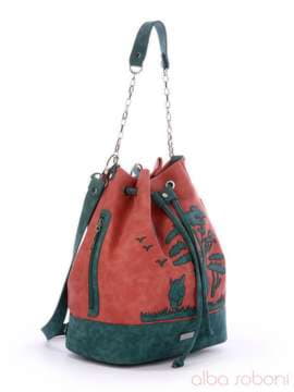 Модний рюкзак з вышивкою, модель 170214 персиковий-зелений. Зображення товару, вид збоку.