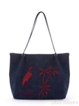 Літня сумка з вышивкою, модель 170201 темно синій. Зображення товару, вид спереду.