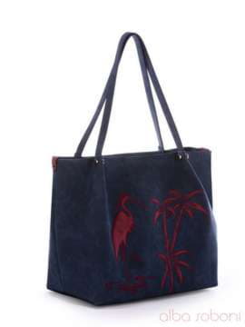 Літня сумка з вышивкою, модель 170201 темно синій. Зображення товару, вид збоку.