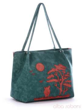Брендова сумка з вышивкою, модель 170203 зелений. Зображення товару, вид збоку.