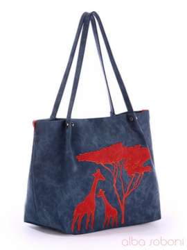 Літня сумка з вышивкою, модель 170205 синій. Зображення товару, вид збоку.