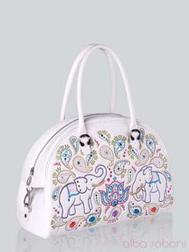 Брендова сумка - саквояж з вышивкою, модель 141210 білий. Зображення товару, вид збоку.
