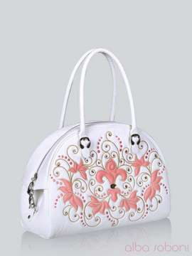 Літня сумка - саквояж з вышивкою, модель 141213 білий. Зображення товару, вид збоку.