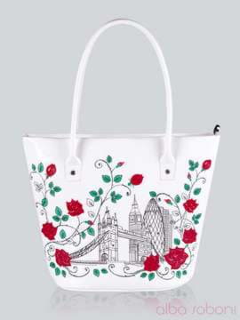 Модна сумка з вышивкою, модель 141131 білий. Зображення товару, вид спереду.