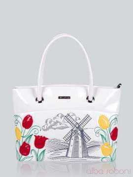Молодіжна сумка з вышивкою, модель 141145 білий. Зображення товару, вид спереду.