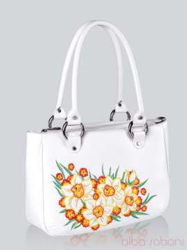 Молодіжна сумка з вышивкою, модель 141160 білий. Зображення товару, вид збоку.