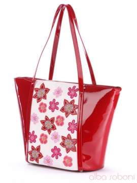 Літня сумка з вышивкою, модель 170033 червоно-білий. Зображення товару, вид збоку.