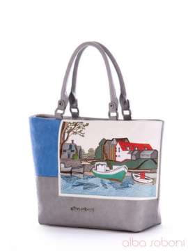 Молодіжна сумка з вышивкою, модель 170171 сіро-блакитний. Зображення товару, вид збоку.