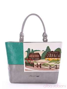 Модна сумка з вышивкою, модель 170172 сіро-зелений. Зображення товару, вид спереду.