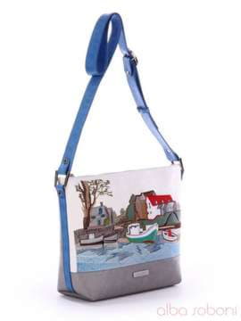 Літня сумка з вышивкою, модель 170181 сіро-блакитний. Зображення товару, вид збоку.
