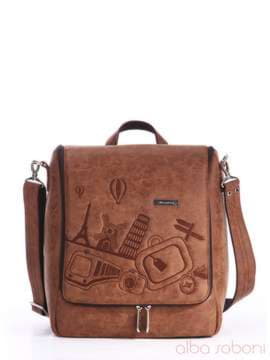 Брендова сумка з вышивкою, модель 162827 коричневий. Зображення товару, вид спереду.