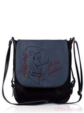 Брендова сумка з вышивкою, модель 130972 чорно-сірий. Зображення товару, вид спереду.