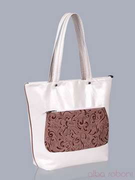Брендова сумка з вышивкою, модель 150882 бежевий. Зображення товару, вид збоку.