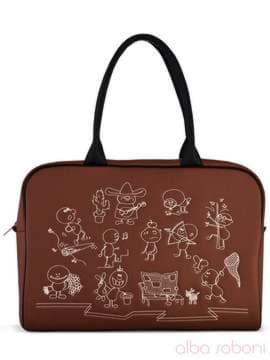 Брендова сумка з вышивкою, модель 110017 коричневий. Зображення товару, вид спереду.