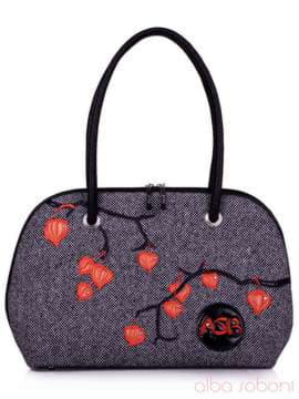 Брендова сумка з вышивкою, модель 120354 чорний. Зображення товару, вид спереду.