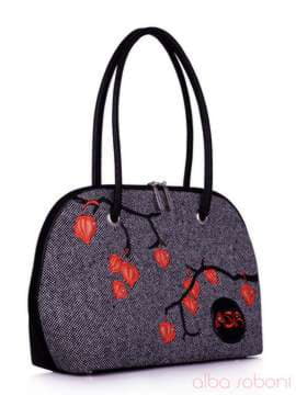 Брендова сумка з вышивкою, модель 120354 чорний. Зображення товару, вид збоку.