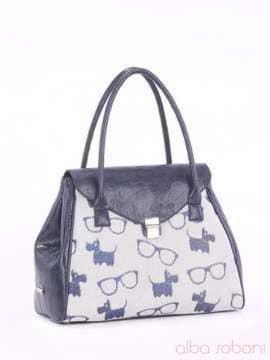 Брендова сумка-портфель з вышивкою, модель 160130 синій. Зображення товару, вид спереду.