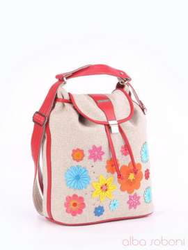 Стильна сумка - рюкзак з вышивкою, модель 160110 льон бежевий. Зображення товару, вид спереду.