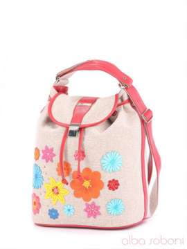 Стильна сумка - рюкзак з вышивкою, модель 160110 льон бежевий. Зображення товару, вид збоку.