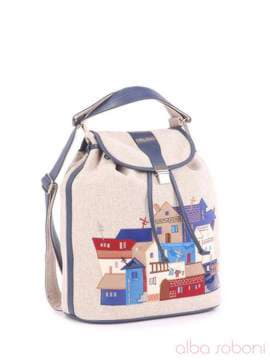 Літня сумка - рюкзак з вышивкою, модель 160111 льон бежевий. Зображення товару, вид спереду.
