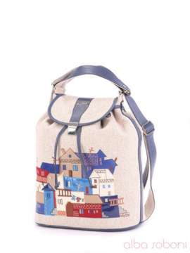 Літня сумка - рюкзак з вышивкою, модель 160111 льон бежевий. Зображення товару, вид збоку.